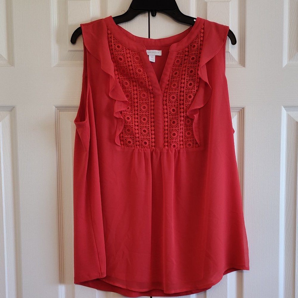 XL Charter Club  Orange Crochet and Ruffle Top.